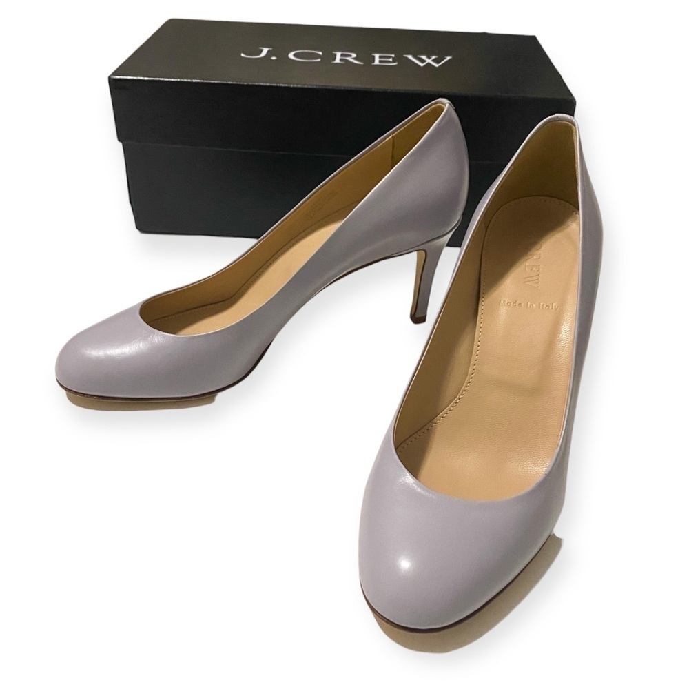 New J. Crew Miri Mid heel Leather Pumps, light gray, size 7